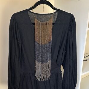 Black Long Sleeve Women's Dress with V-Neck